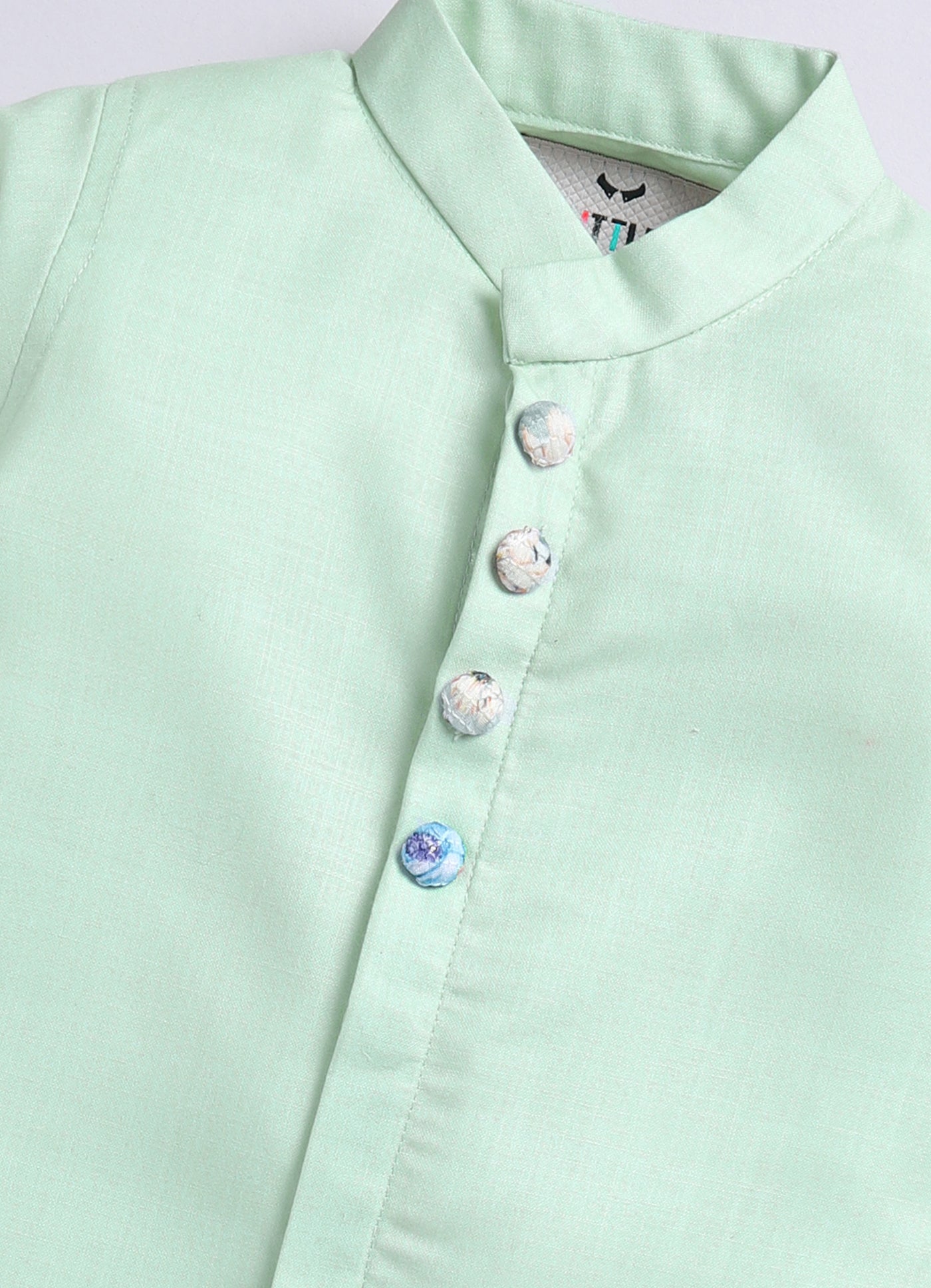 Boys Floral Embroidered Jacket Kurta Set-green