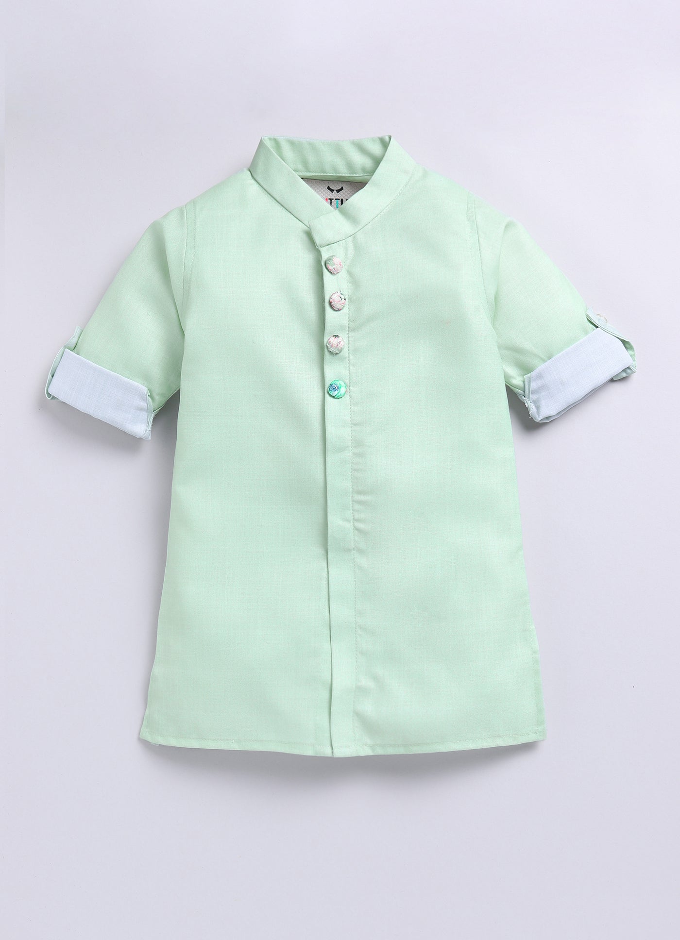 Boys Floral Embroidered Jacket Kurta Set-green