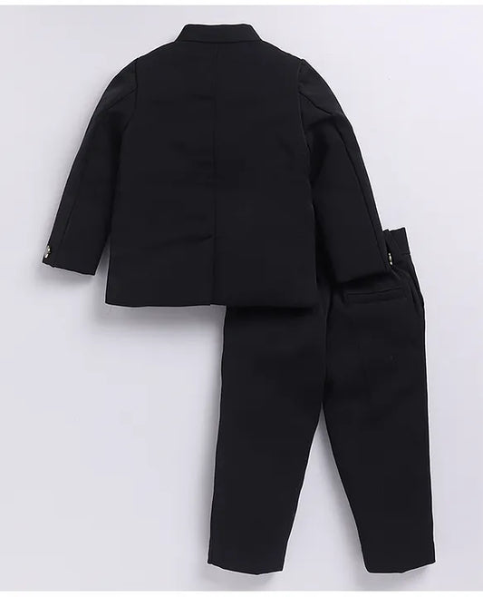 Â Terry Full Sleeves Lion Embroidered 3 Piece Party Suit Set- Black