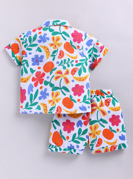 Boys Muslin Cotton Shirt Half Pant Coord Set- Multi