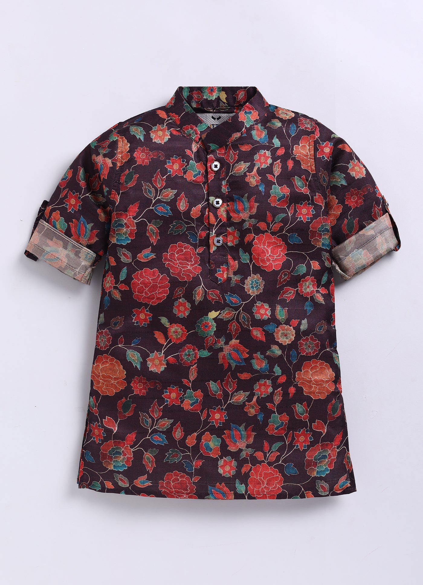 Silk Blend Woven Full Sleeves Festive Floral Ethnic Nehru Jacket Kurta and Pajama Set with Brooch - Wine