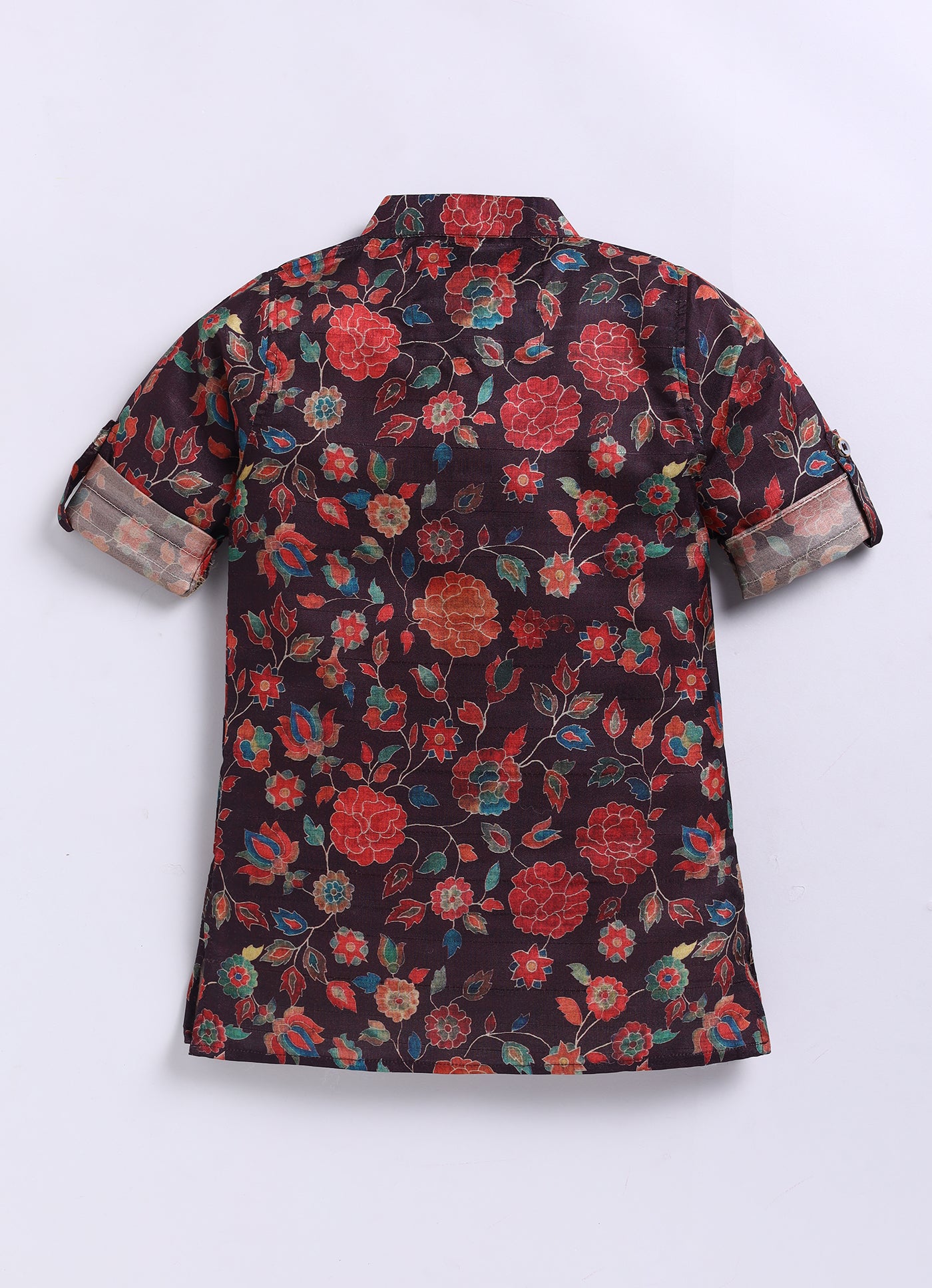 Silk Blend Woven Full Sleeves Festive Floral Ethnic Nehru Jacket Kurta and Pajama Set with Brooch - Wine