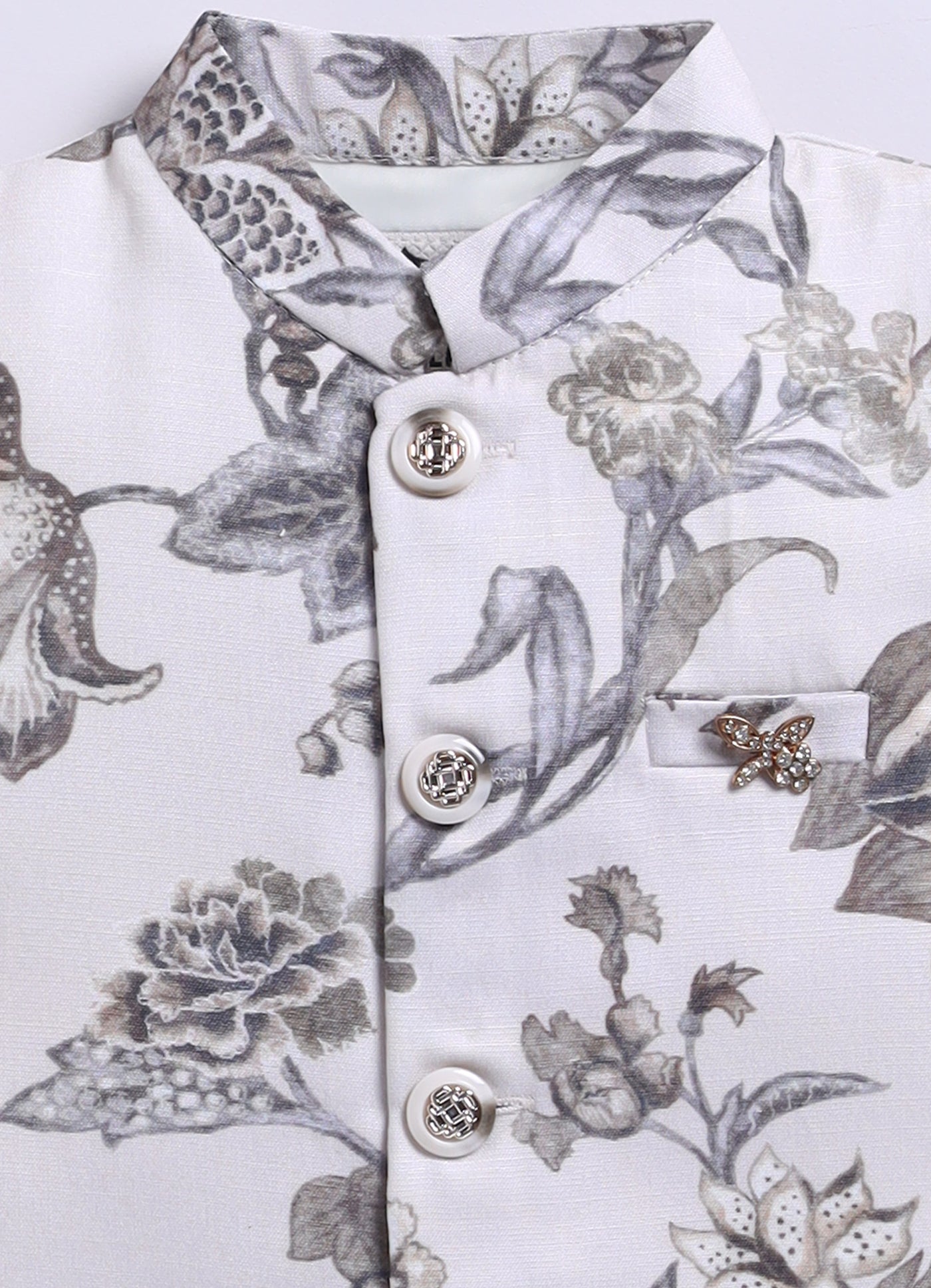 Silk Blend Woven Full Sleeves Floral and Stripes Printed Aesthetic Ethnic Jacket Kurta Pajama Set - Cream