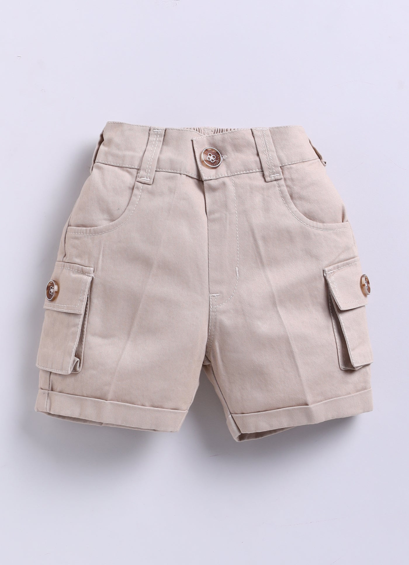 Casual Cotton Multi Pocket Cargo Sleeveless Gilet Jacket Half Sleeves Tshirt Half Pant Co-ord Set - Beige
