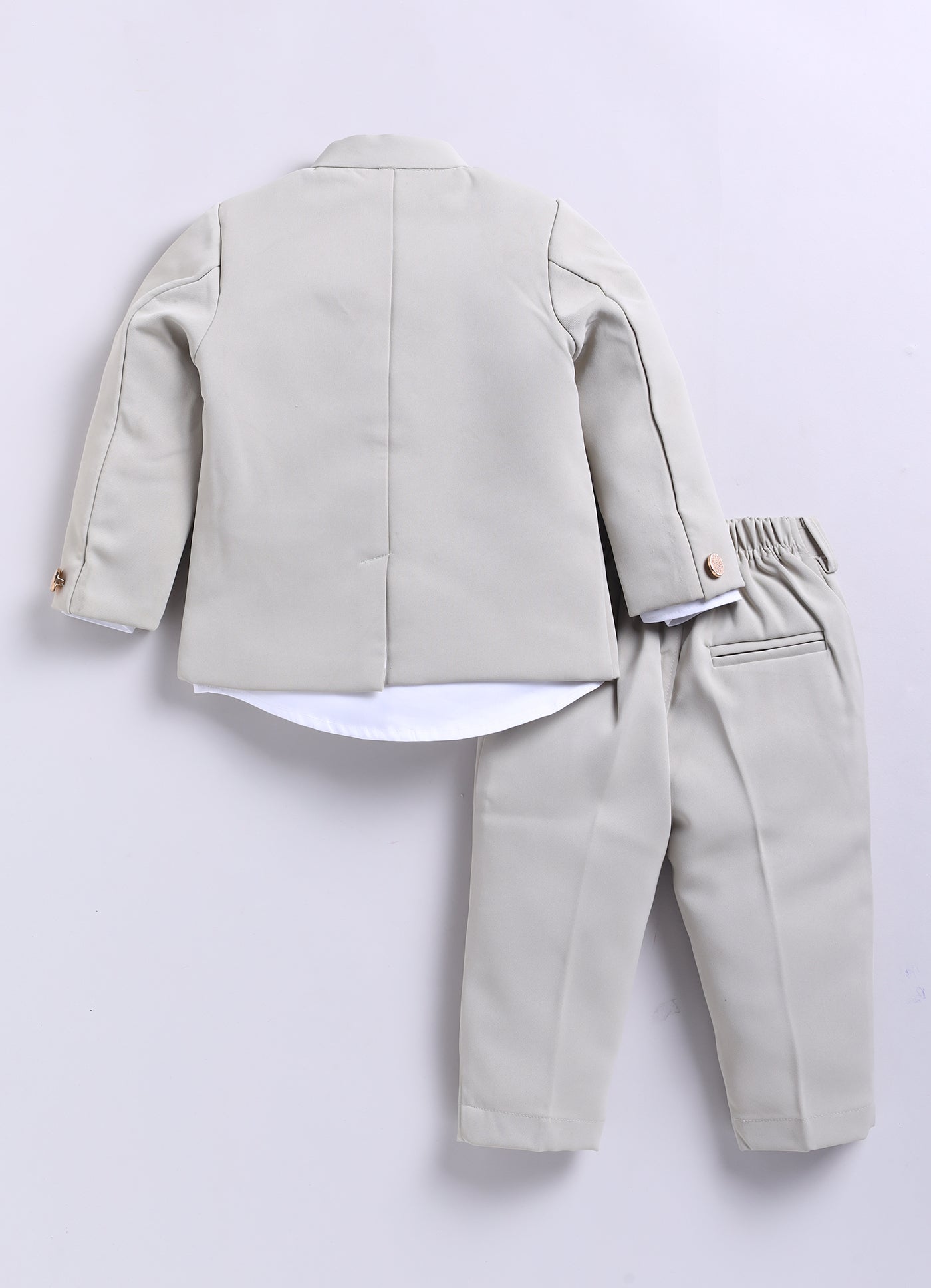 Terry Full Sleeves Lion Embroidered 3 Piece Party Suit Set- Beige