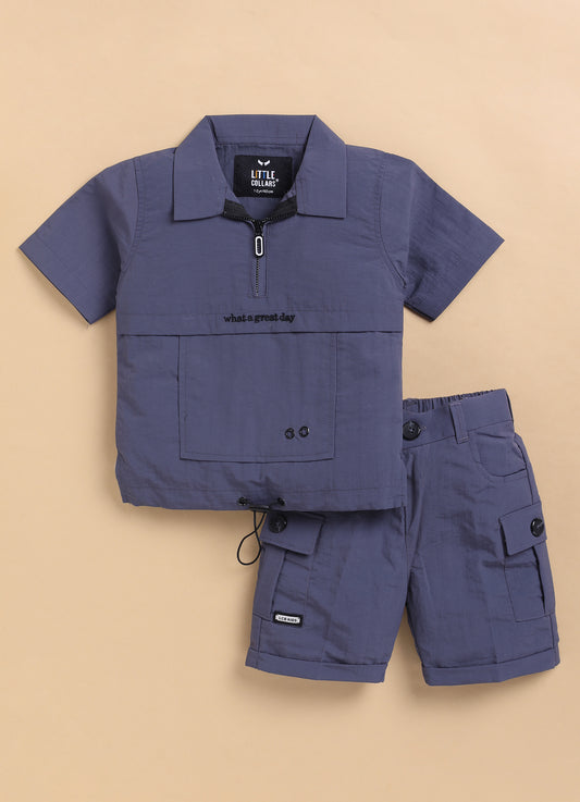 Trendy Uber Cool Half Sleeves Zippered Tshirt Half Pant Co-ord Set - Grey