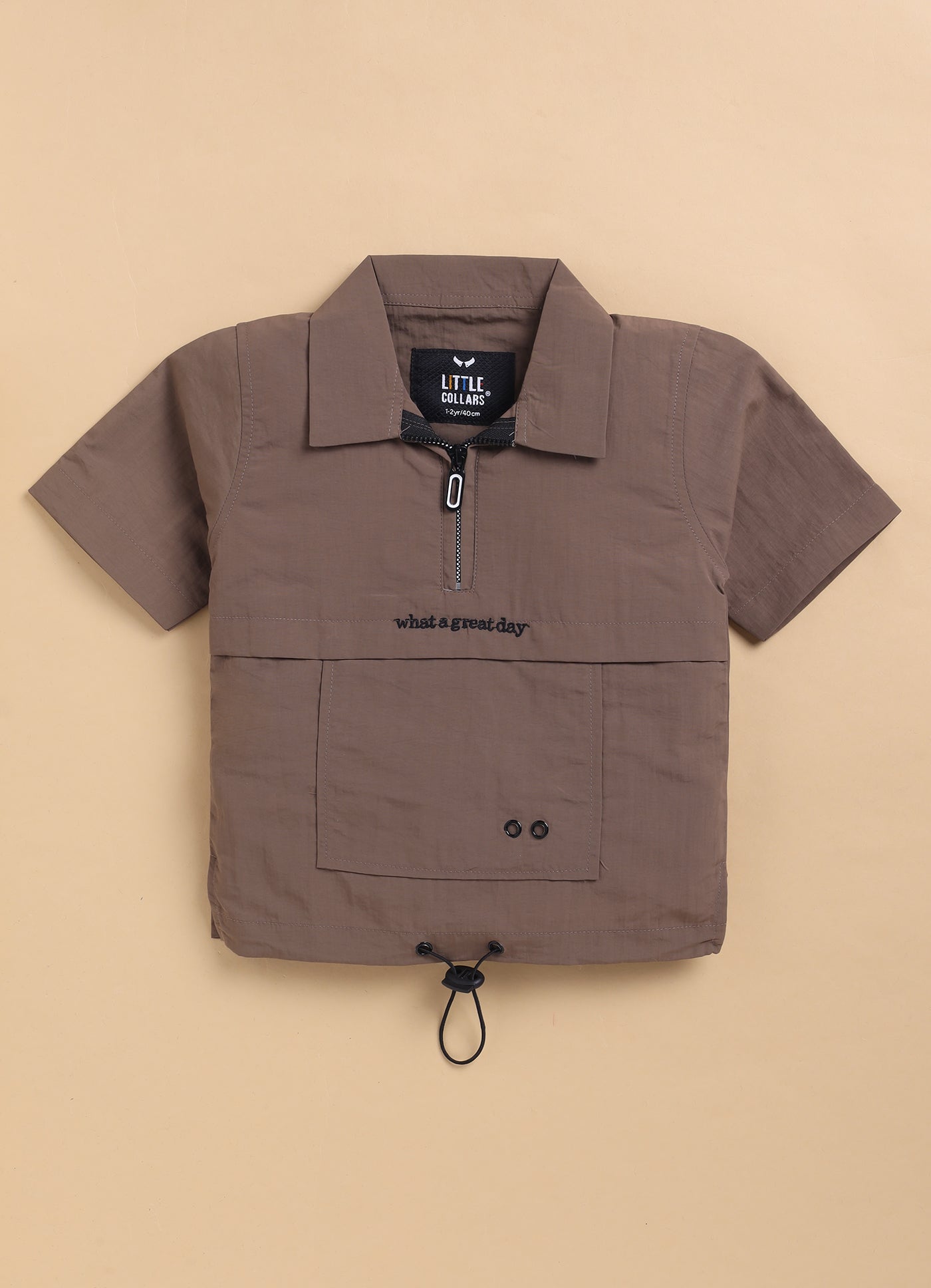 Trendy Uber Cool Half Sleeves Zippered Tshirt Half Pant Co-ord Set -Khaki