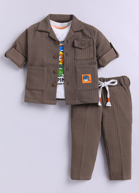 Solid Bright Airport Look Coord with Tshirt Casual Co-ord Set - Brown