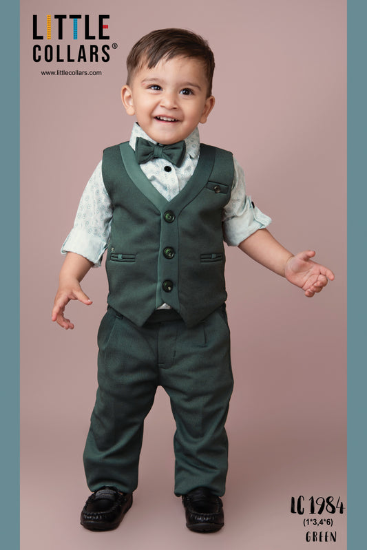 Green Stylish Formal 4 piece Waistcoat Coord Set