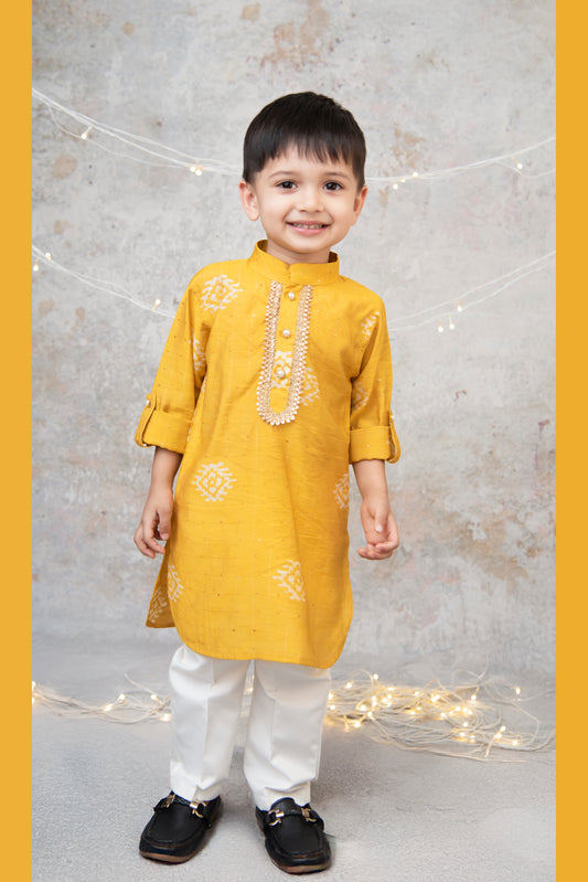 Yellow Haldi Ethnic Kurta Pajama Set for Boys