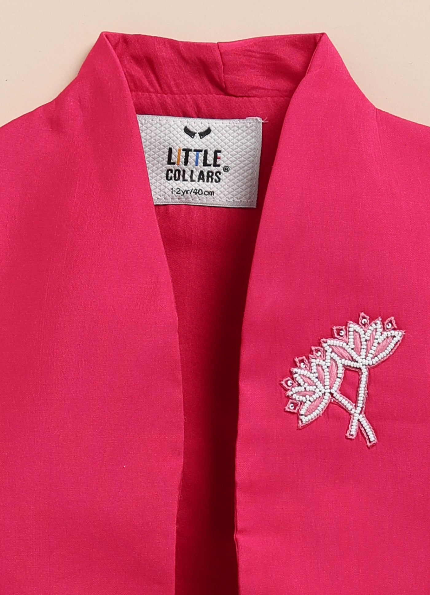Little Collars Boys Festive Hot Pink Floral Motif Ethnic Nehru Jacket Kurta Pajama Set - Pink