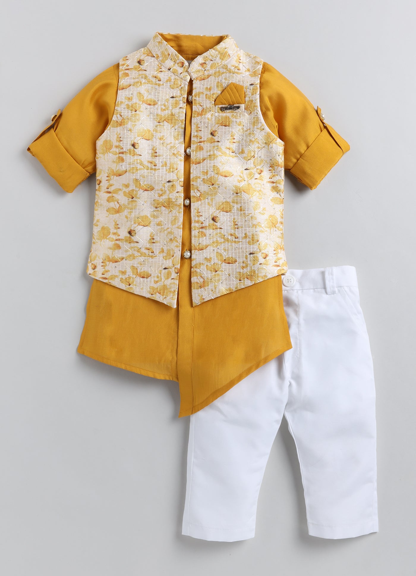 Mustard Printed Jacket Kurta Set
