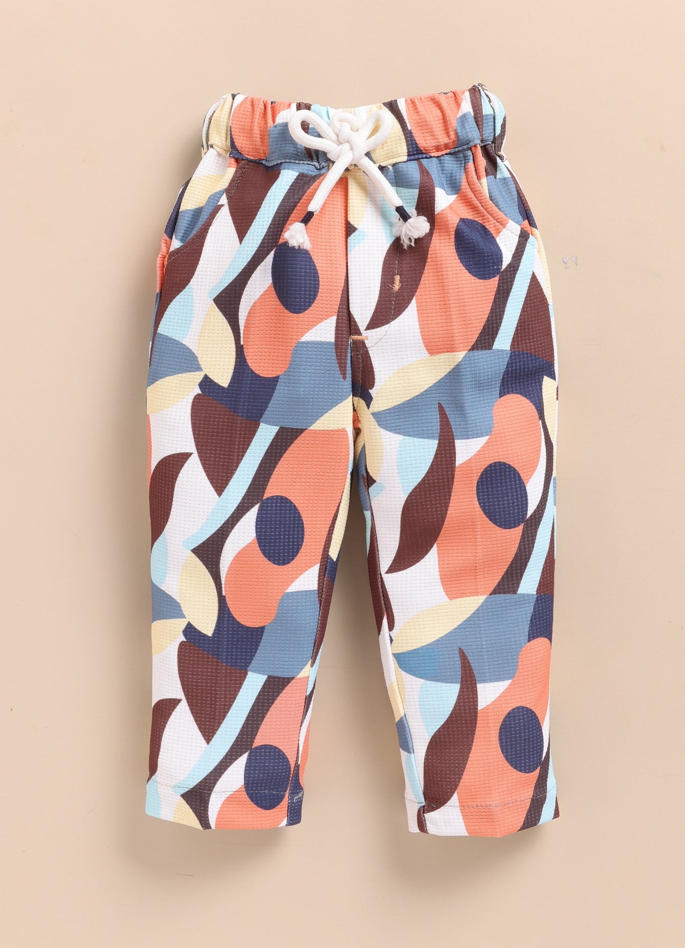 Boys Abstract Printed Bright Airport Look Coord with Tshirt Casual Set- Peach
