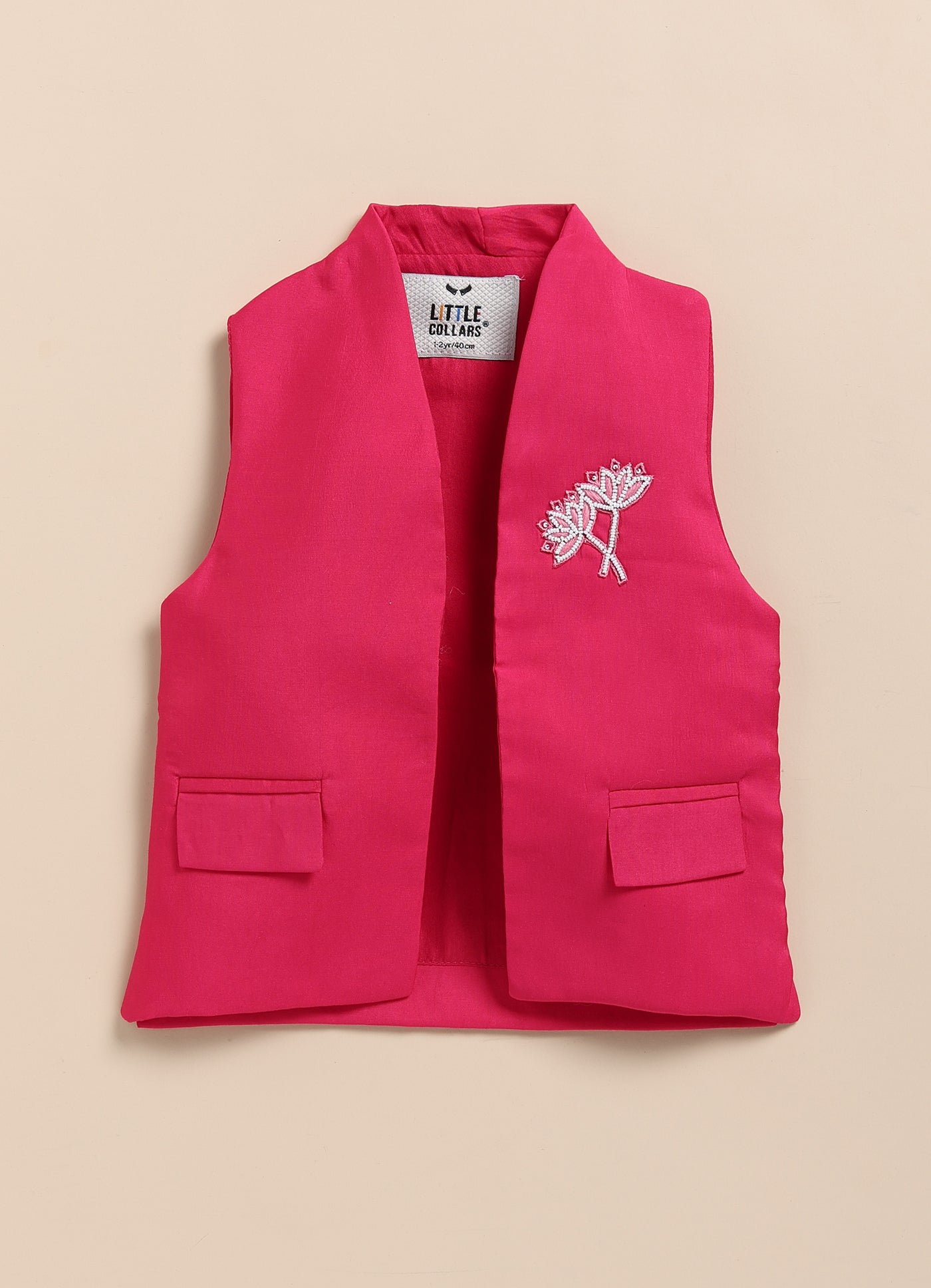 Little Collars Boys Festive Hot Pink Floral Motif Ethnic Nehru Jacket Kurta Pajama Set - Pink