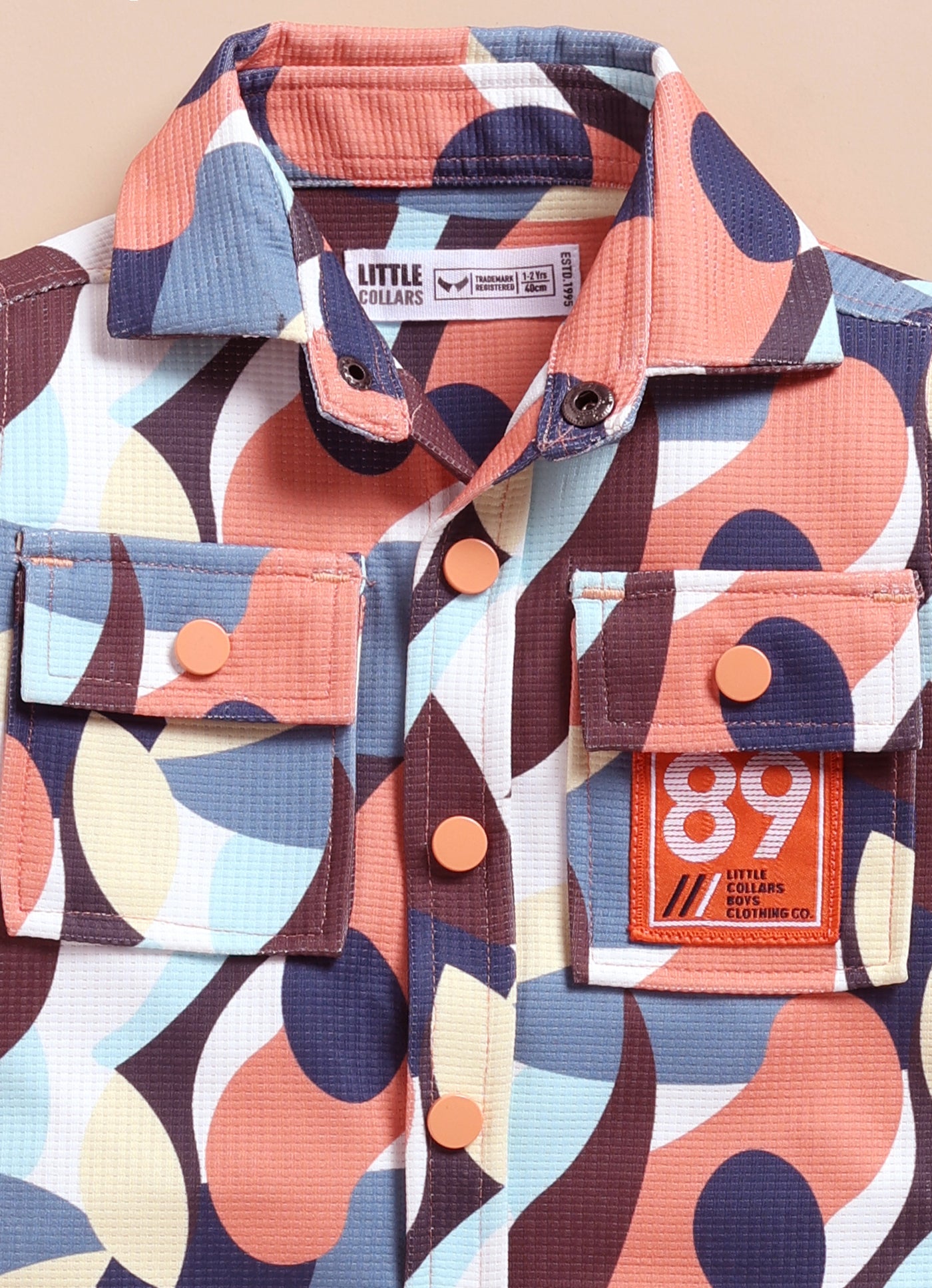 Boys Abstract Printed Bright Airport Look Coord with Tshirt Casual Set- Peach