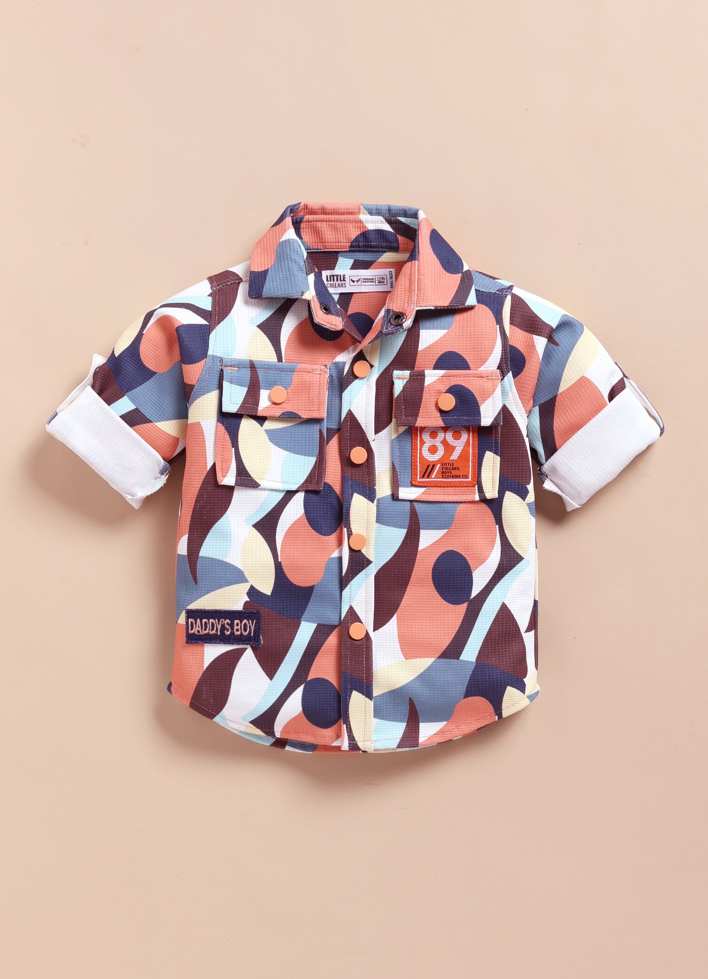 Boys Abstract Printed Bright Airport Look Coord with Tshirt Casual Set- Peach
