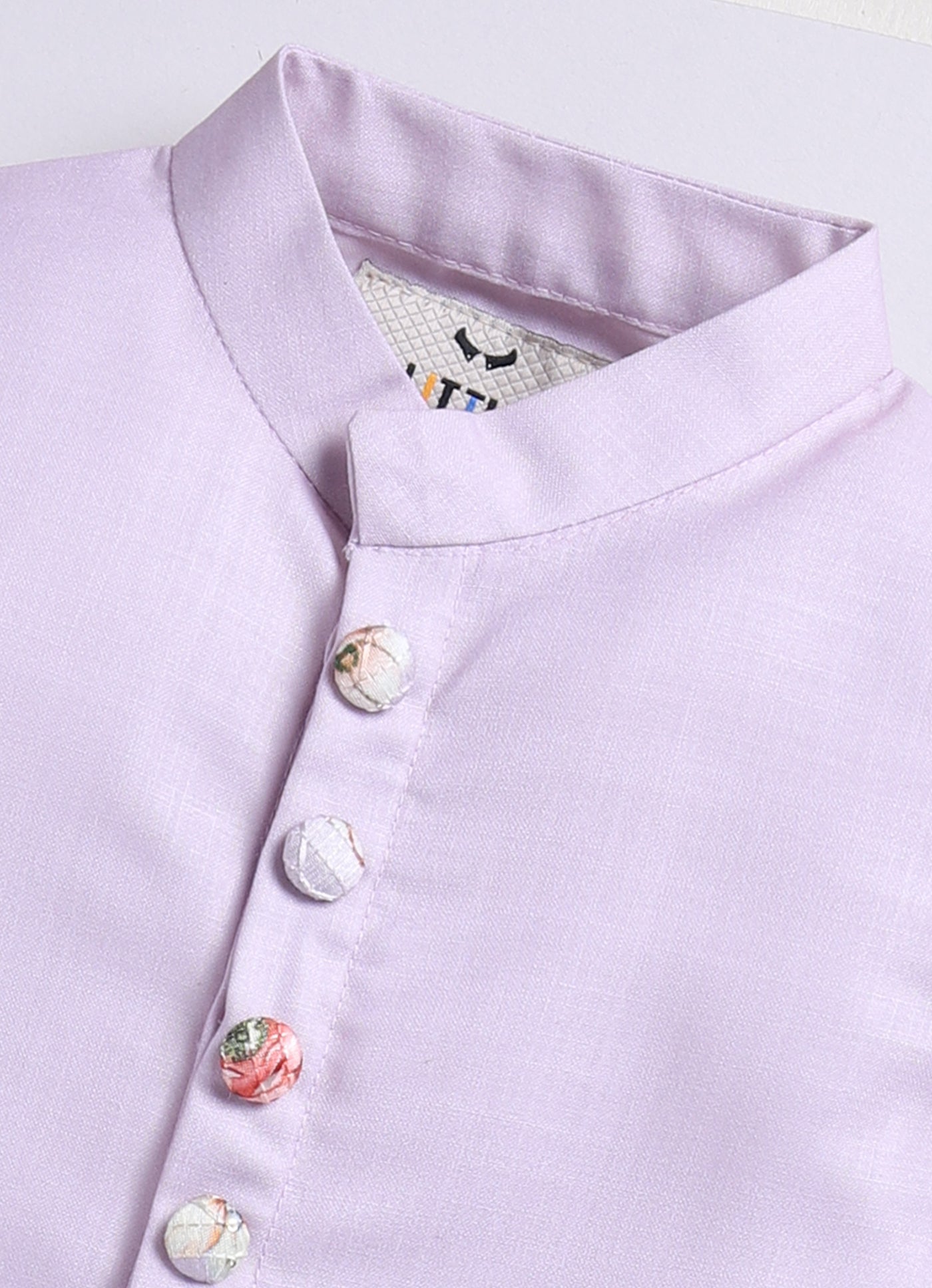 Boys Floral Embroidered Jacket Kurta Set-Lavender