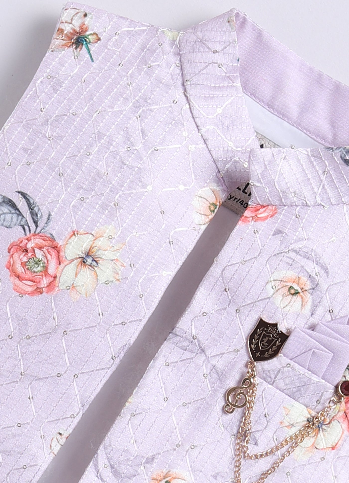 Boys Floral Embroidered Jacket Kurta Set-Lavender