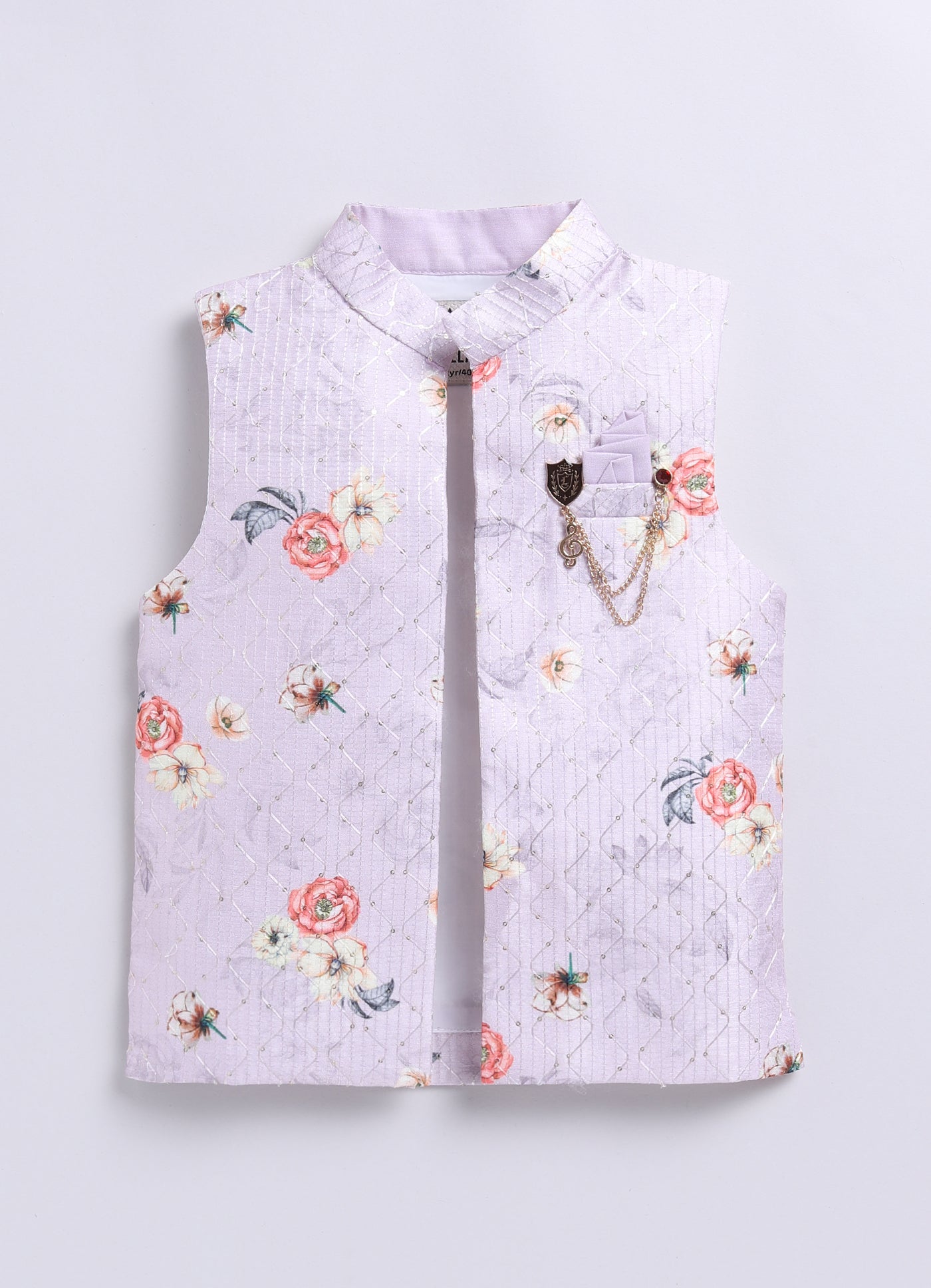 Boys Floral Embroidered Jacket Kurta Set-Lavender