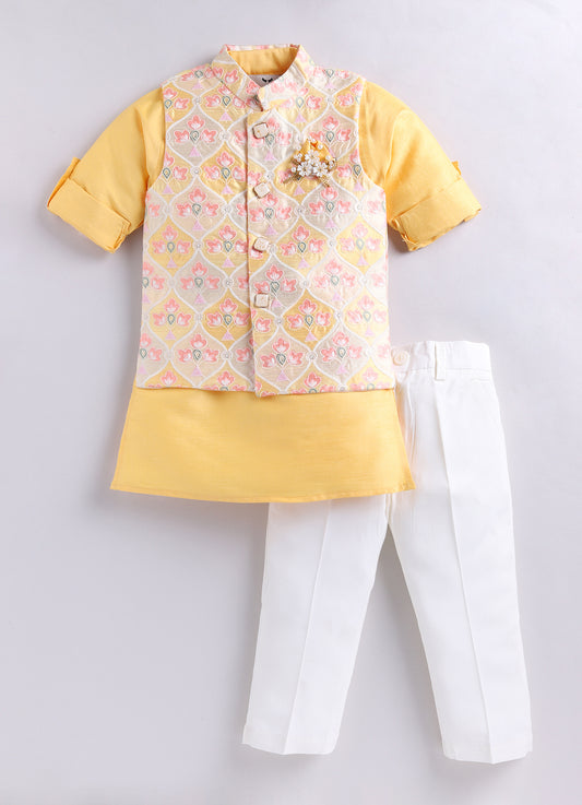 Yellow Ethnic Wedding Wear Nehru Jacket Kurta Pajama set