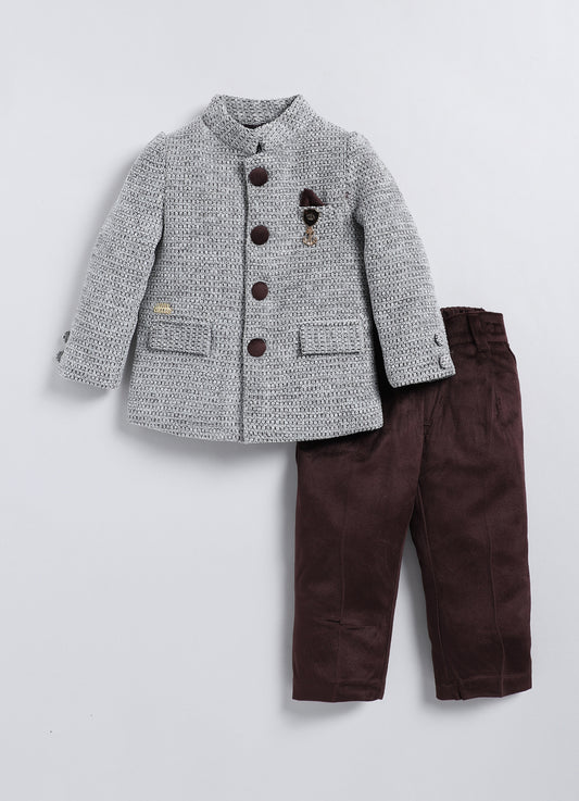 Coffee Velvet Suede Prince Bandhgala Coat Set