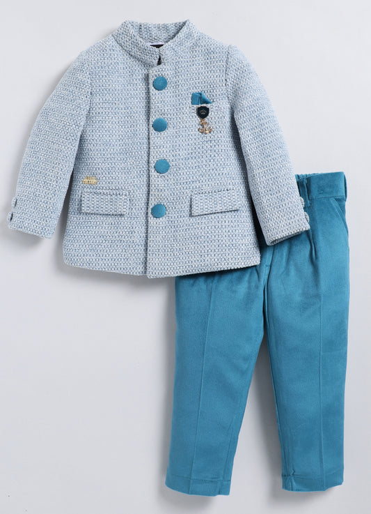 Green Velvet Suede Prince Bandhgala Coat Set