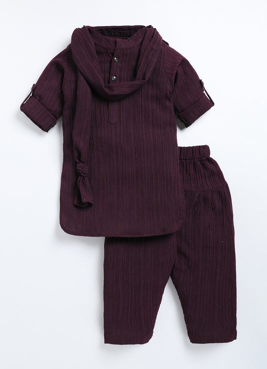 Wine Festive Pathani Kurta with Patiala Pants and Dupatta