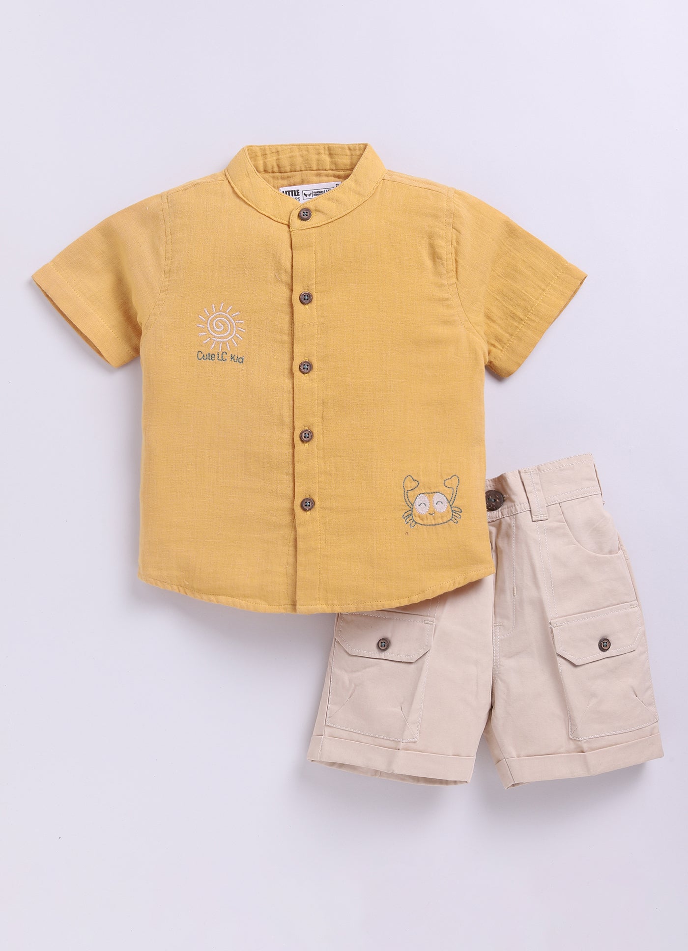 Mustard Casual Pure Organic Muslin Cotton Half Sleeves Shirt Half Pant Set