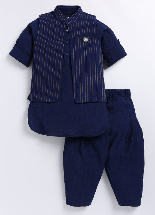 Blue Festive Kurta Jacket Patiala Ethnic Set for Boys