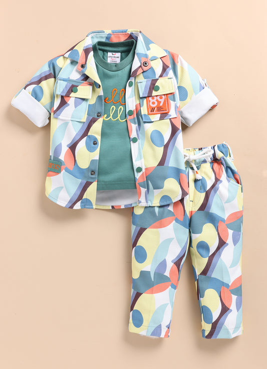 Boys Abstract Printed Bright Airport Look Coord with Tshirt Casual Set - Green