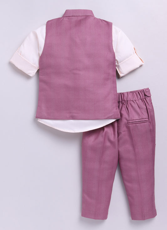 Lavender Woven Self Checkered Nehru Jacket Pants Cotton Full Sleeves Shirt Coord Set