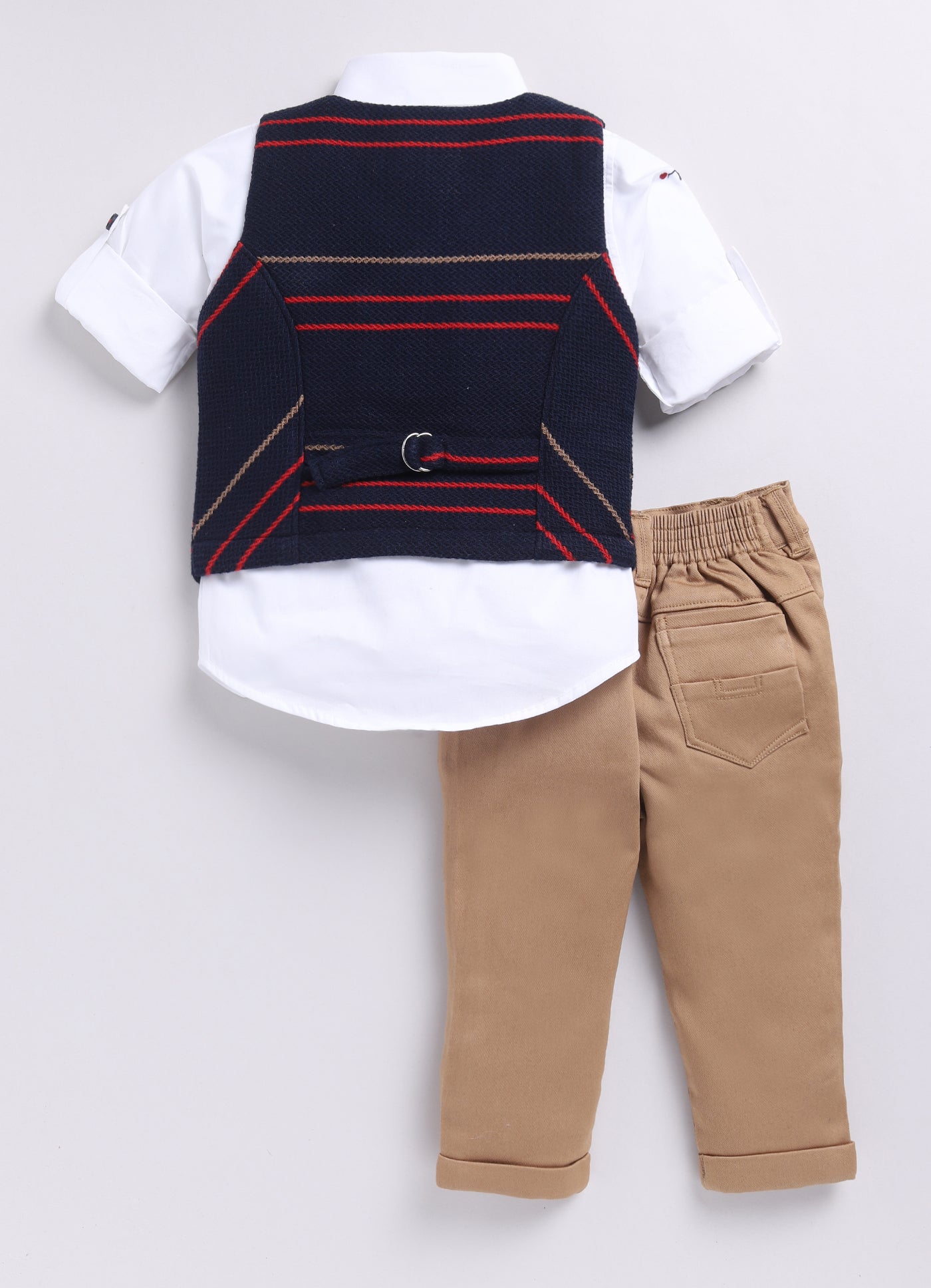 Navy Elegant Striped Jacquard Full Sleeves Partywear Set with Bow