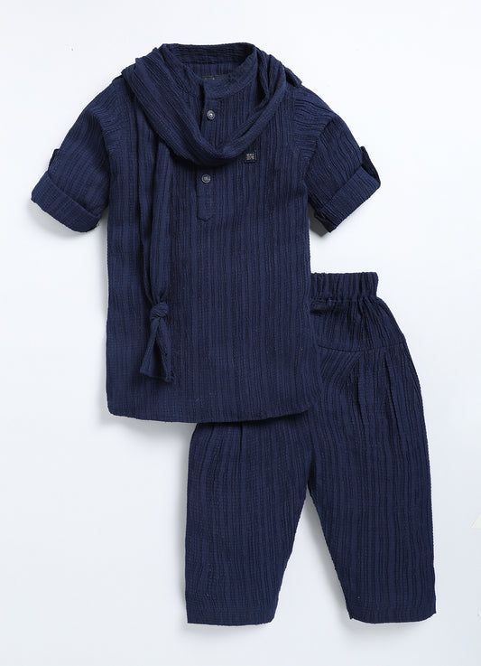 Navy Blue Festive Pathani Kurta with Patiala Pants and Dupatta