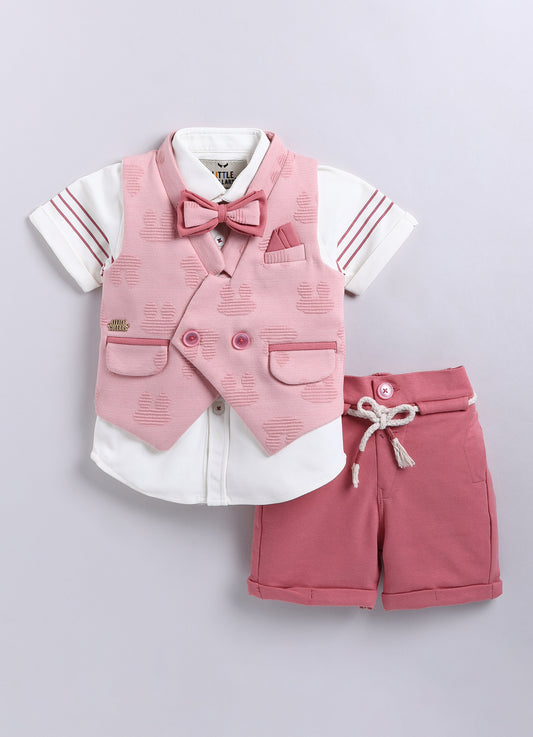 Lilac Super Soft Cotton Blended 4 Piece Jaquard Waistcoat Half Pant Set