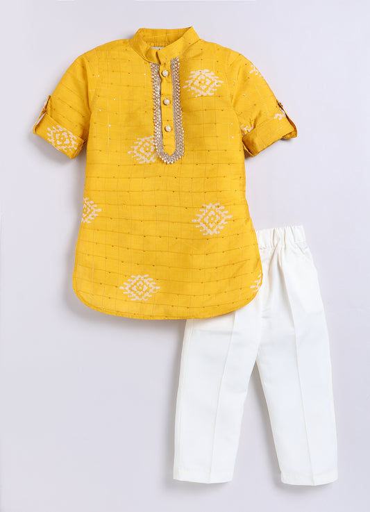 Yellow Haldi Ethnic Kurta Pajama Set for Boys