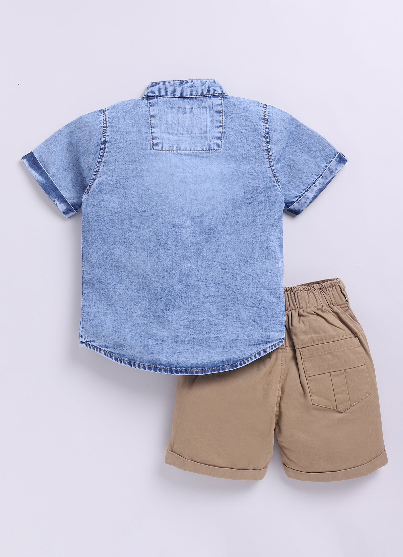 Khaki Super Comfortable Soft Denim Half Sleeves Shirt Cotton Bright Shorts Tshirt Set