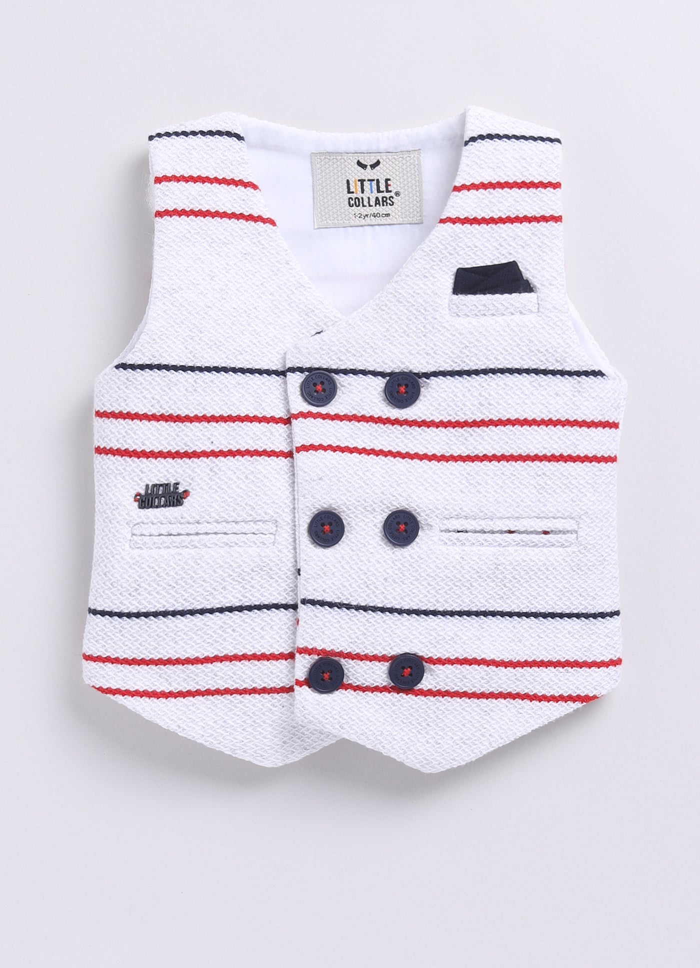 White Elegant Striped Jacquard Full Sleeves Partywear Set with Bow