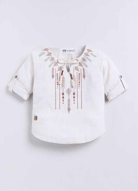 Fawn Smart Cotton Neckine Embroidered Kurta Shirt Pant Set