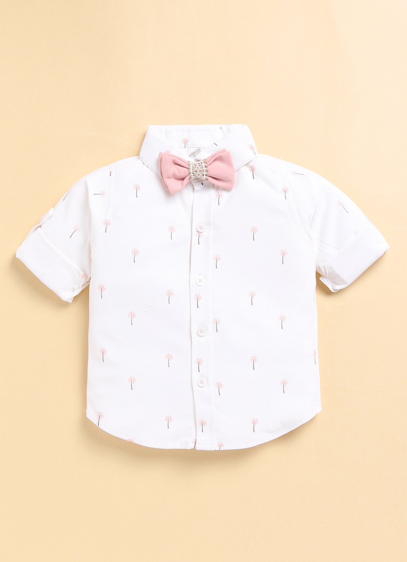 Peach Adorable Jacquard Waistcoat Full Sleeves Shirt Pants Bow Set for Boys