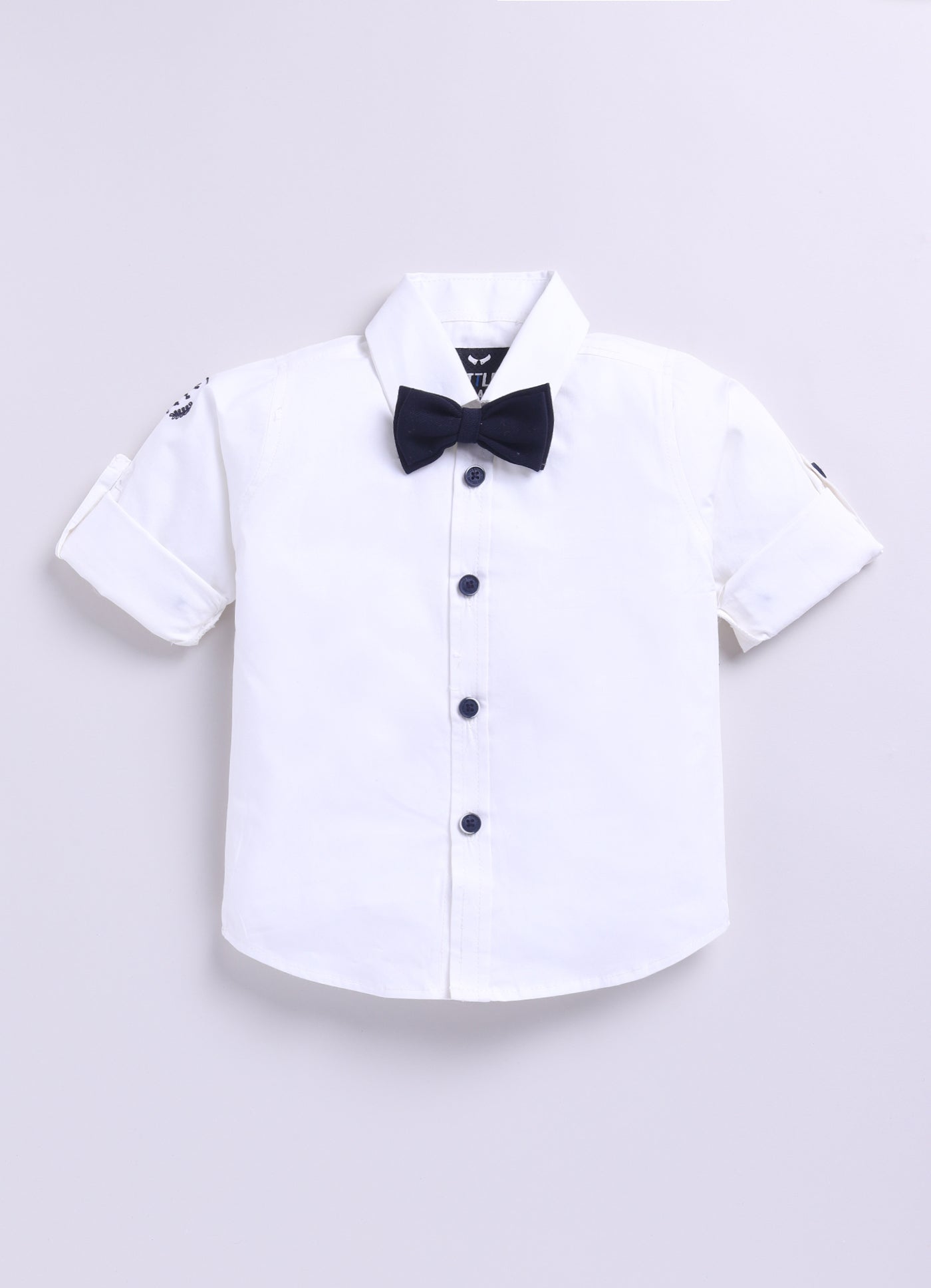 Navy Adorable Woven Waistcoat Full Sleeves Shirt Pants Set with Bow