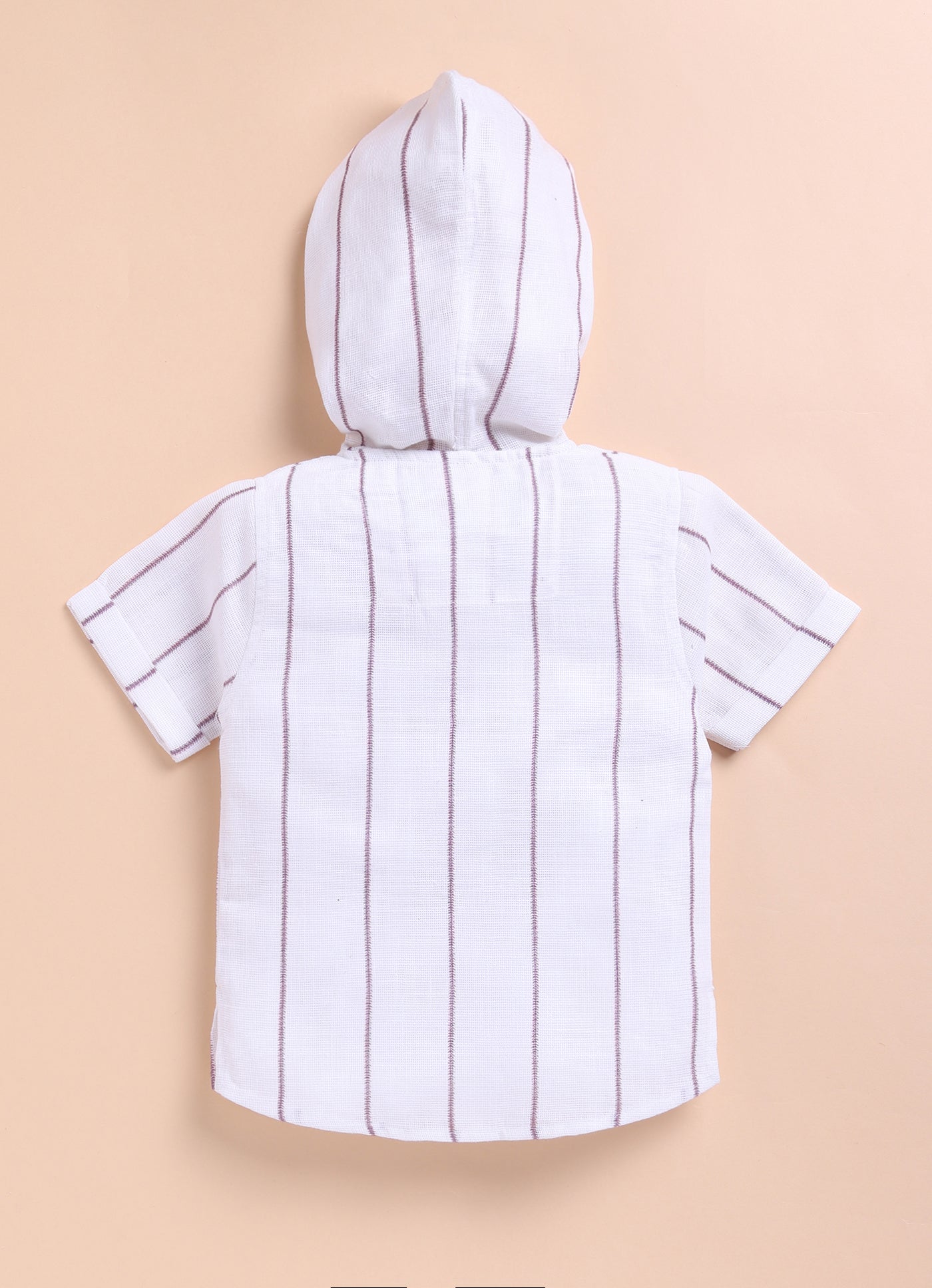 Lavender Casual and Stylish Full Sleeves Cotton Blend Washed Shacket with Pants and Striped Half Sleeves Hooded Kurta Shirt