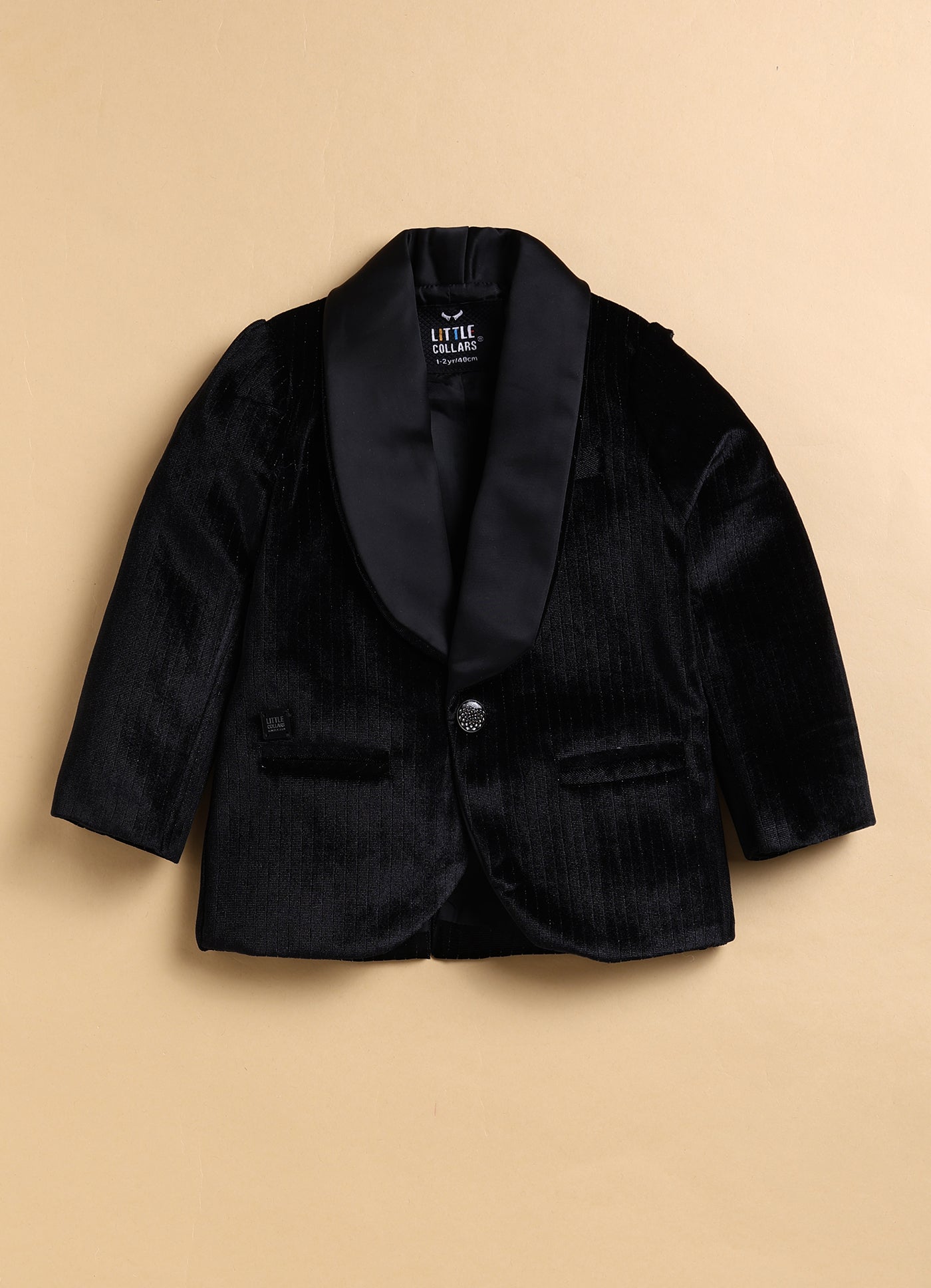 Shiny Velvet Striped Coat Tuxedo Pant Formal Shirt Suit Set with Smart Bow - Black