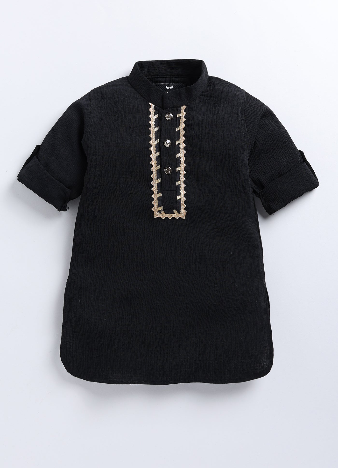 Black Folk Embellished Ethnic Kurta Jacket Set for Boys