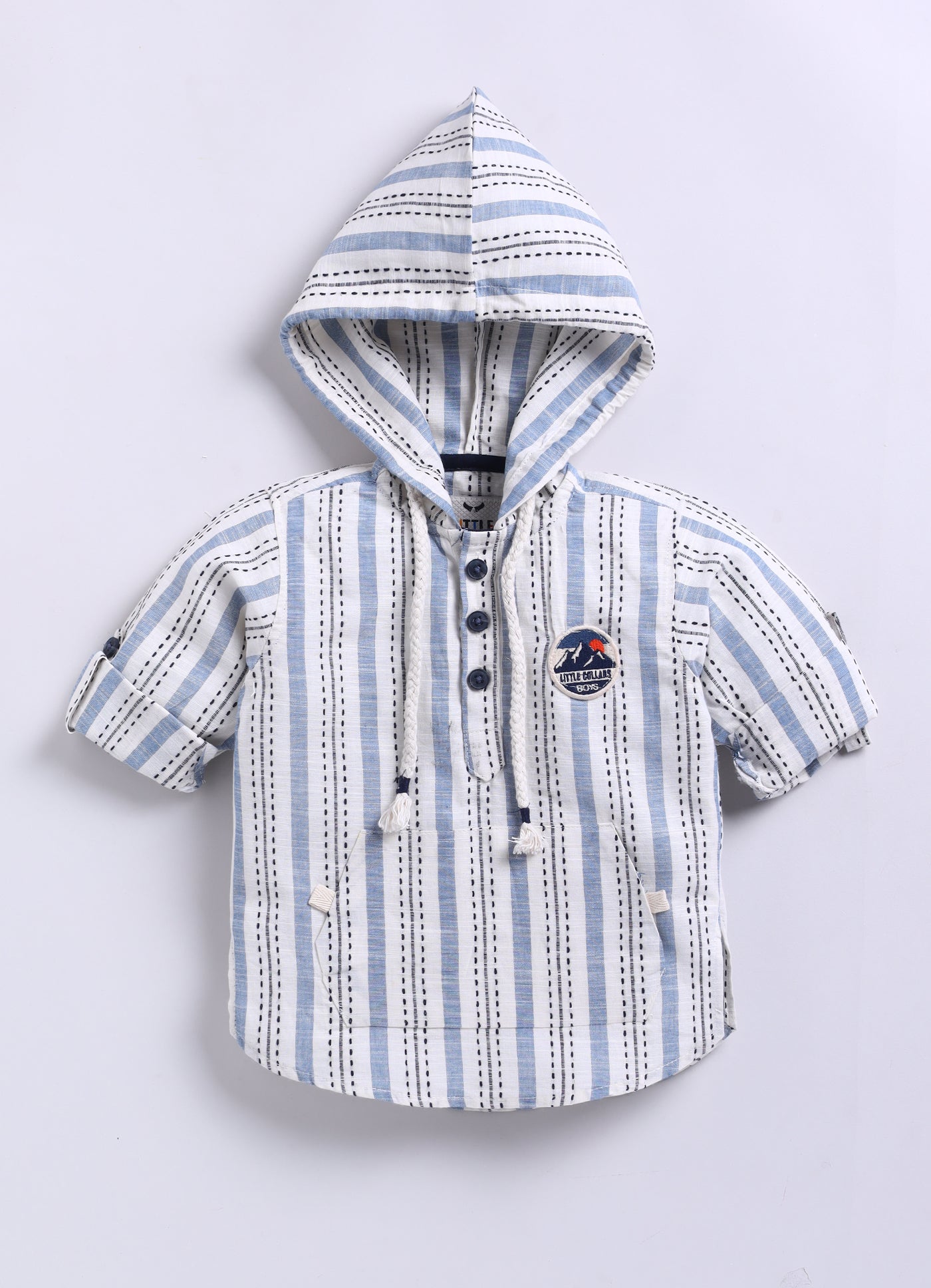 Casual and Stylish Full Sleeves Cotton Striped Hoodie Shirt with Pants with Belt- NAVY