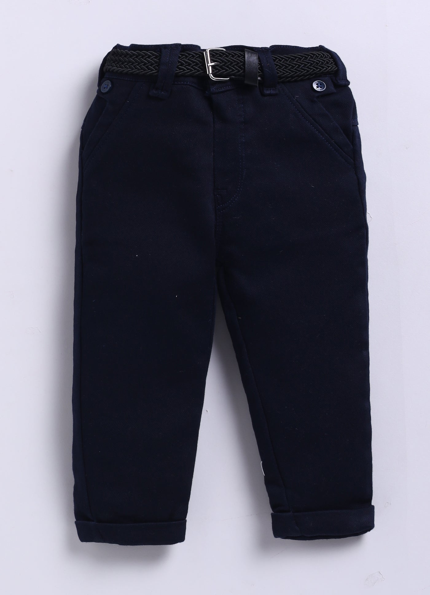 Casual and Stylish Full Sleeves Cotton Striped Hoodie Shirt with Pants with Belt- NAVY