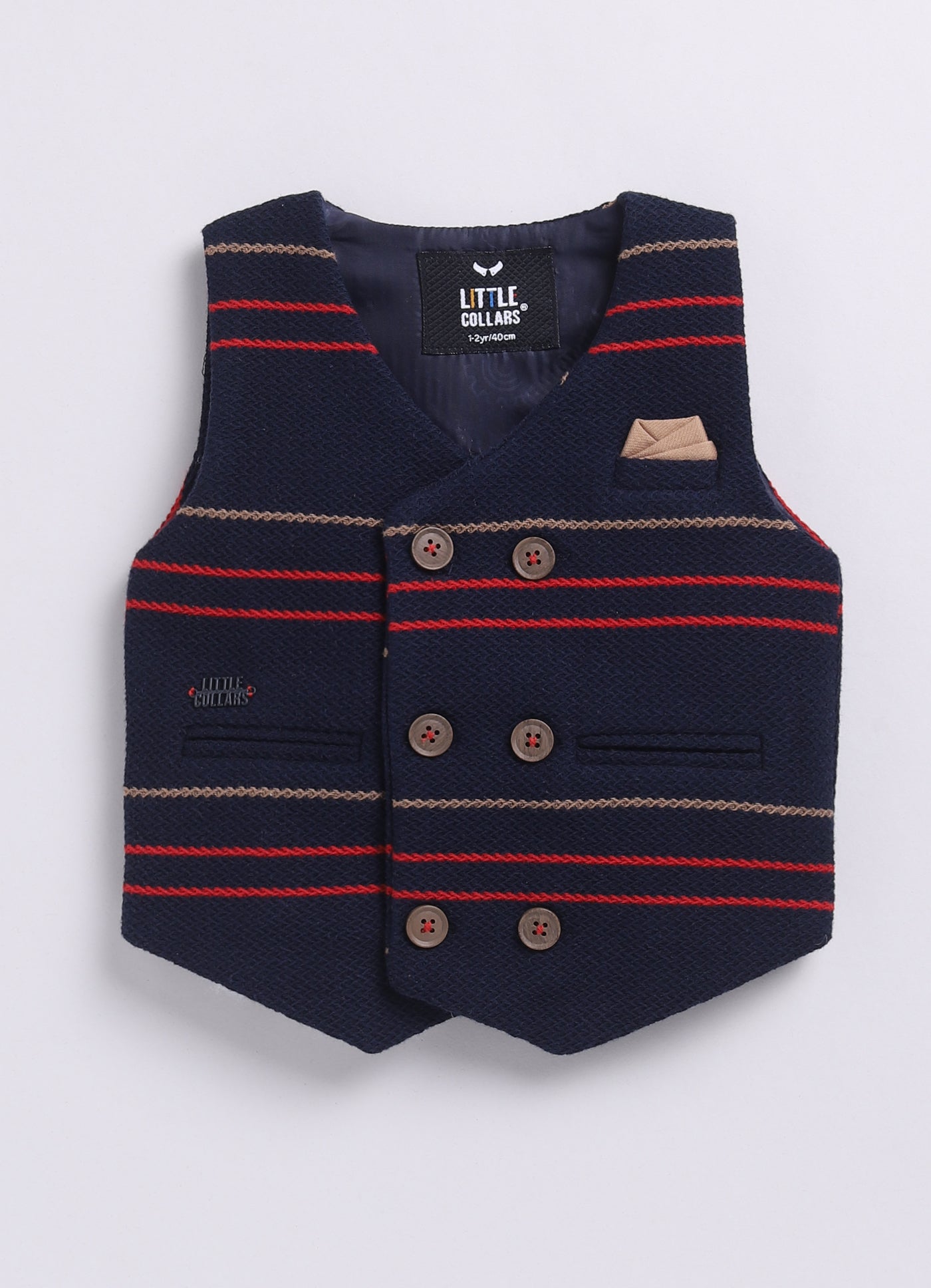 Navy Elegant Striped Jacquard Full Sleeves Partywear Set with Bow