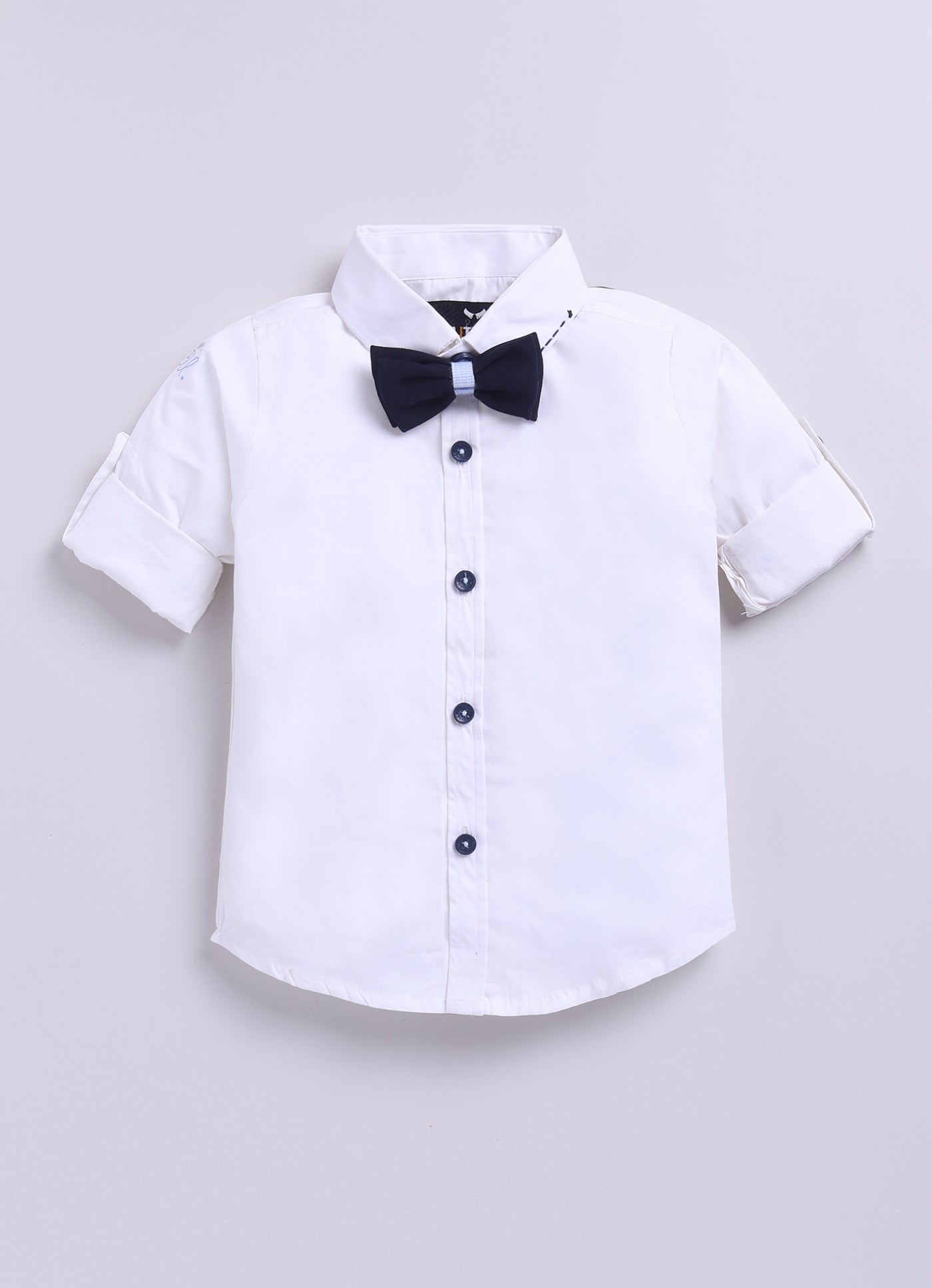 Blue Full Sleeves Solid Shirt Pant With Cotton Checkered Waistcoat Cap & Bow Set