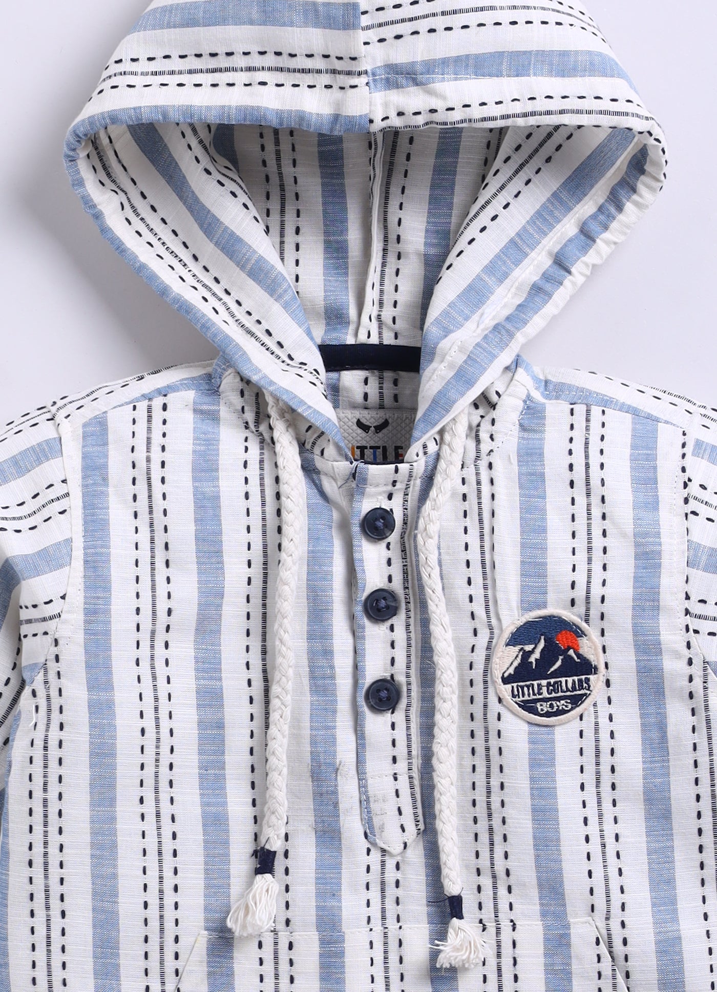 Casual and Stylish Full Sleeves Cotton Striped Hoodie Shirt with Pants with Belt- NAVY