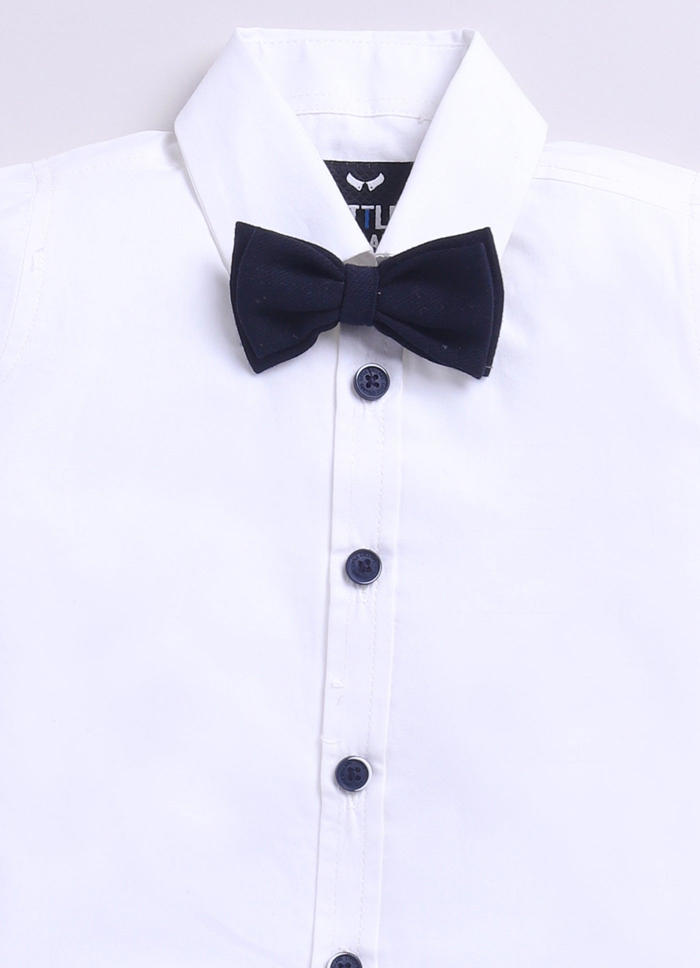 Navy Adorable Woven Waistcoat Full Sleeves Shirt Pants Set with Bow