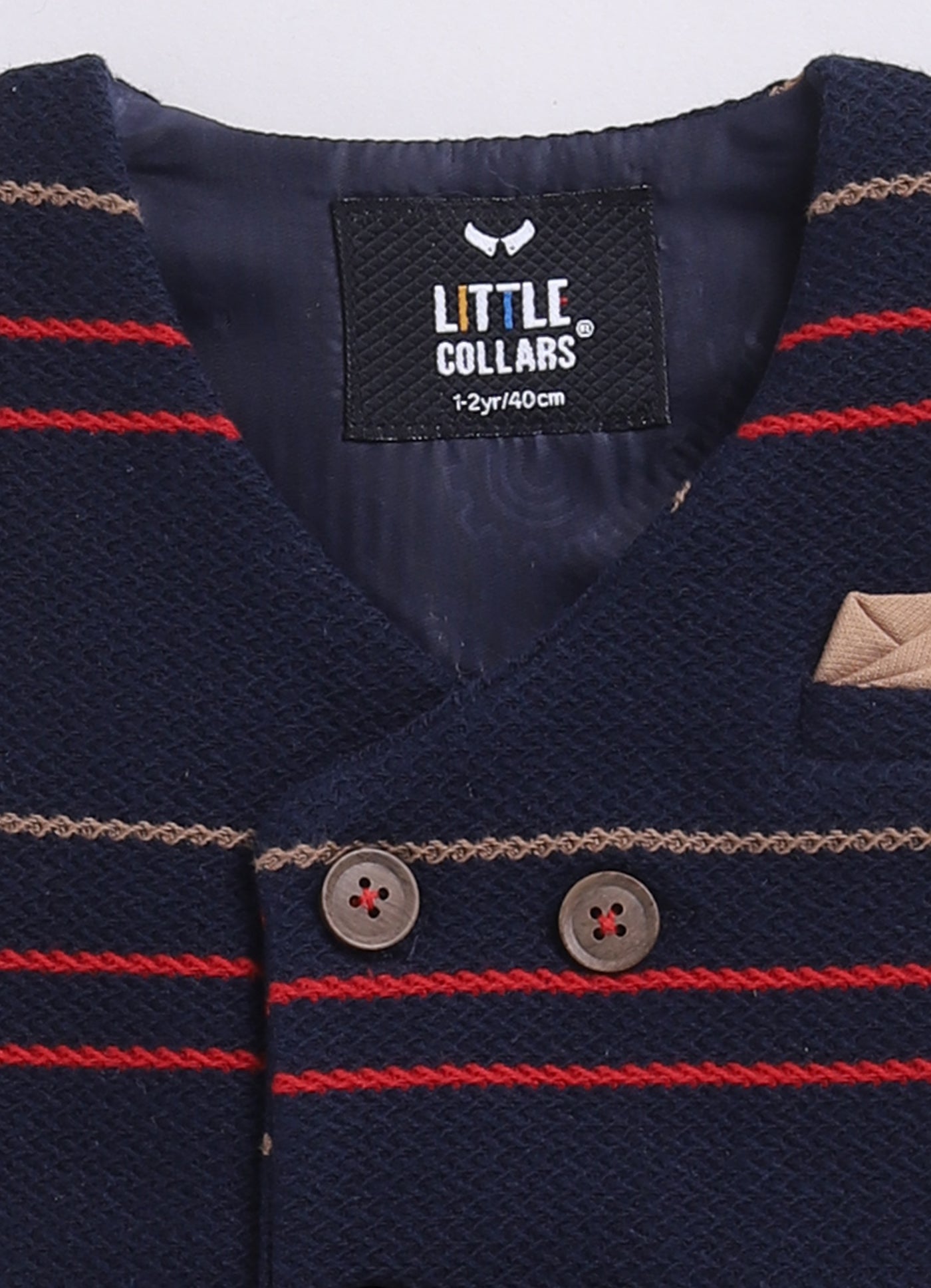 Navy Elegant Striped Jacquard Full Sleeves Partywear Set with Bow